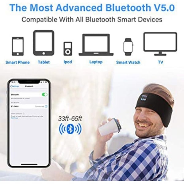 Trådlösa hörlurar Bluetooth 5.0, sov- och sporthörlurar, pannband med ögonmask, USB-laddning 1. black