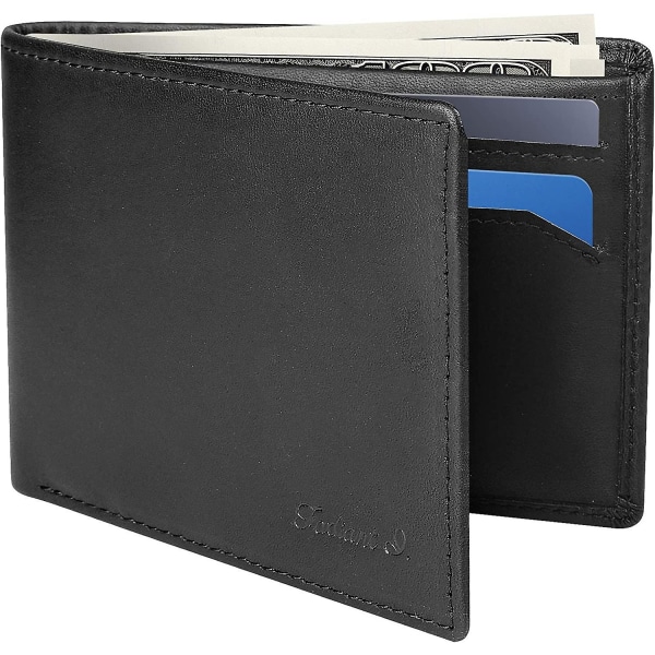 Smal plånbok för män - tunn Bifold äkta läder Rfid Blocking Minimalistisk Snygg Front Pocket Herrplånböcker (a. Charcoal Black-id)
