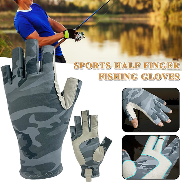 Kamouflage Halvfinger Fiskhandskar Svettabsorberande Sporthandskar Fiskeutrustning