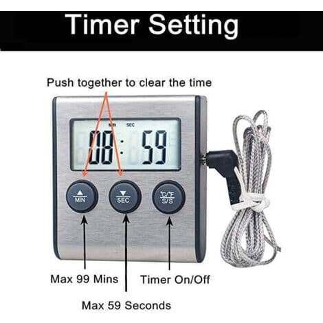 Matlagningstermometer 0-250°C med alarmtimer - Temperaturmätare för grillkök