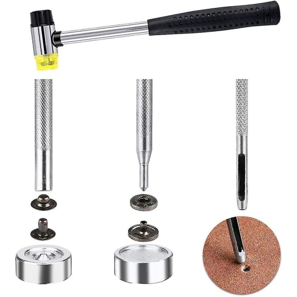 120 set nepparikiinnityssarja nahkaa varten 12 mm:n metallinapin painonapit, joissa on 4 asetintyökalua, 1 vasara, 4 värillistä nahkanappia vaatteille, takkeille,