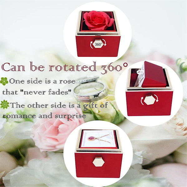 Rose Ring Box roterer 360 Velvet smykkeskrin Evige Rose Box Valentinsdag Morsdag For Rom