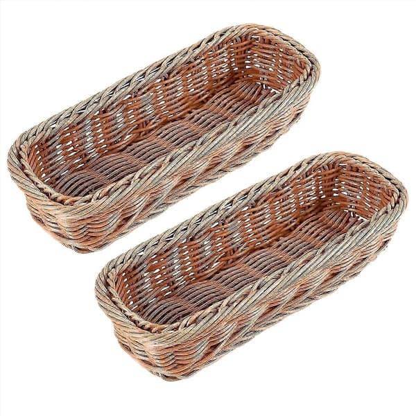 2 stk. Rattan Plastikkurv Bestikkurv Rektangulær Opbevaringsboks