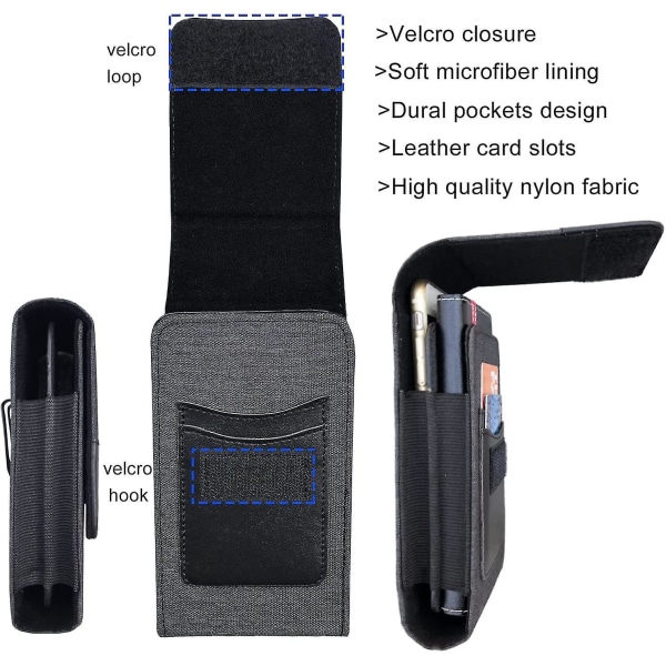 Dubbla nylon för telefonhölster med bältesklämma, midjeväska för mobiltelefoner under 7,5 tum