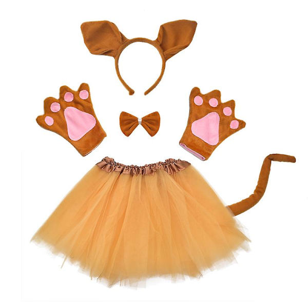 Känguru Cosplay Kostym för Barn Pojkar Flickor Födelsedagsfest Hårband Kläder Skor Svans Tutu Klänning för Halloween Maskerad 5 sets 90cm-125cm