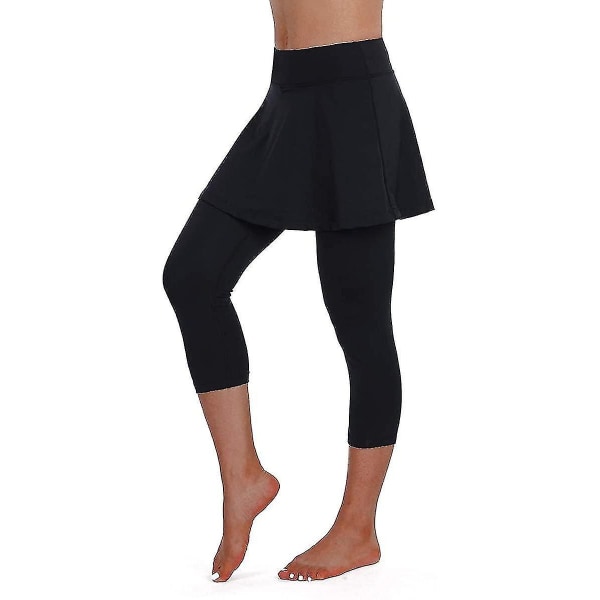 Nederdele leggings til kvinder, yoga leggings med nederdele & dame tennis leggings tøjlommer GREY Small
