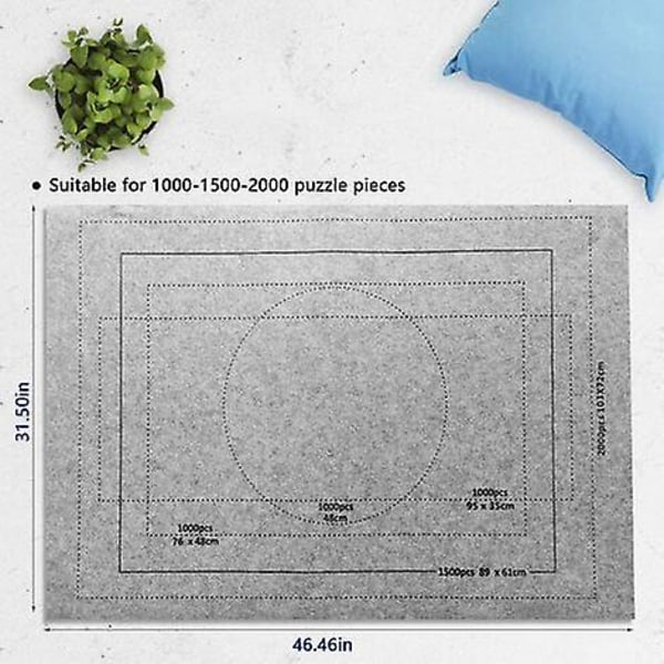 Ny, lämplig 80x118 cm pusselmatta, grå filtfilt för upp till 2000 pusselbitar med bärbar förvaring Ba