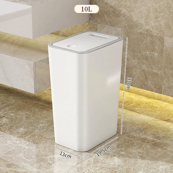Push Lid Trash Can Waste Bin, Recycling Basket 10L (White)