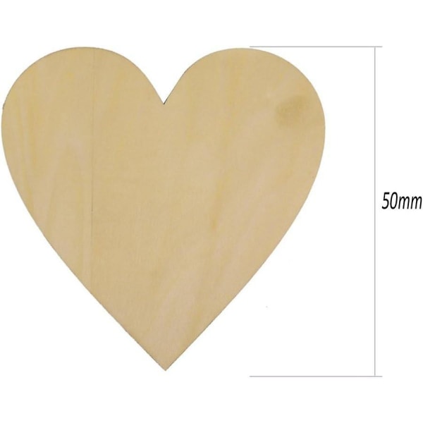 Hjärtformade träskivor, oavslutat trä självhantverk, (50 mm, 50 st)