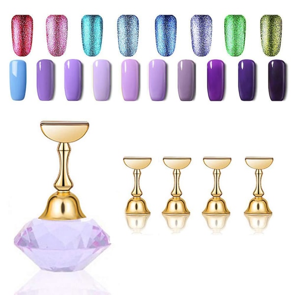 Nail Art -teline Magneettinen Nail Art -teline Nail Art Vinkkejä Harjoitusteline kristallipohjaisella ruusulla, violetti Purple