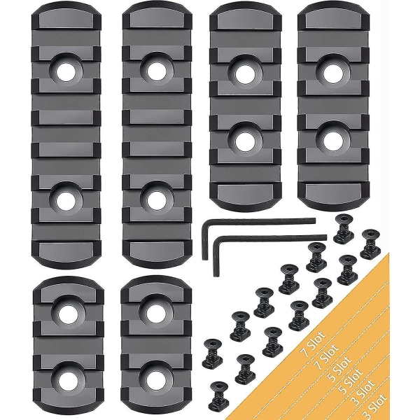 Picatinny skinnesæt, 3,3,5,5,7,7 slids aluminium Mlock Picatinny skinnesektion tilbehør med 13 T-møtrikker & 13 skruer og unbrakonøgle