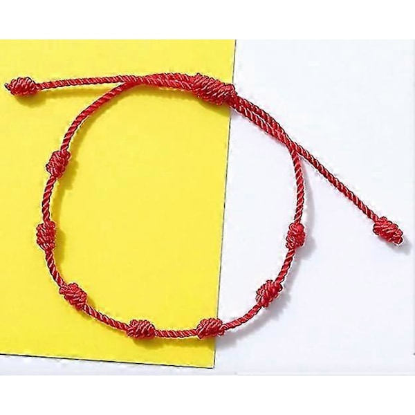 Rött Ögonblicksskydd Armband | 7 Knopar | KABBALAH | Rött Tråd Snöre | Lyckobringande Armband | för Män och Kvinnor | Handgjord Justerbar Amulett