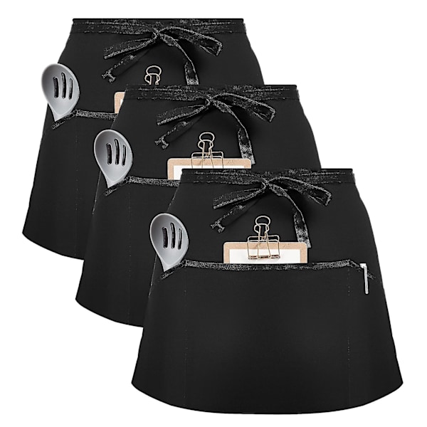 3-pack Midje Förkläde, Svart Servitör Servitris Förkläden Med 2 Fickor Bistro Restaurang Trädgård Halvförkläde För Män