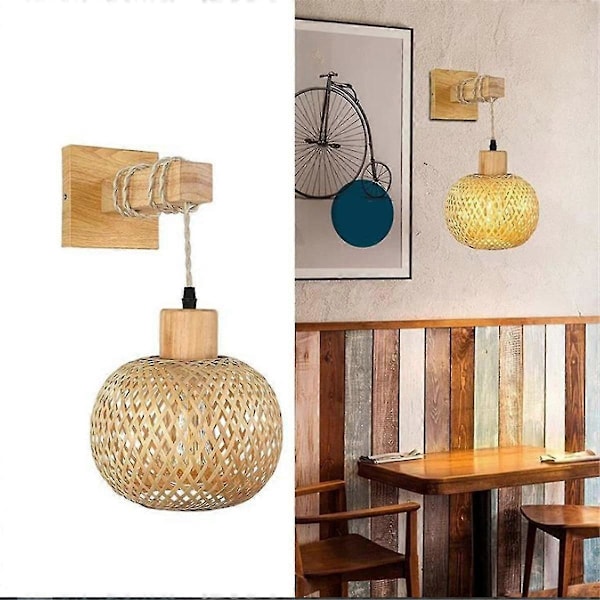 Retro Japansk Stil Bambus Sengelampe Restaurant Rattan Lampemine Soveværelse Baggrundslampe
