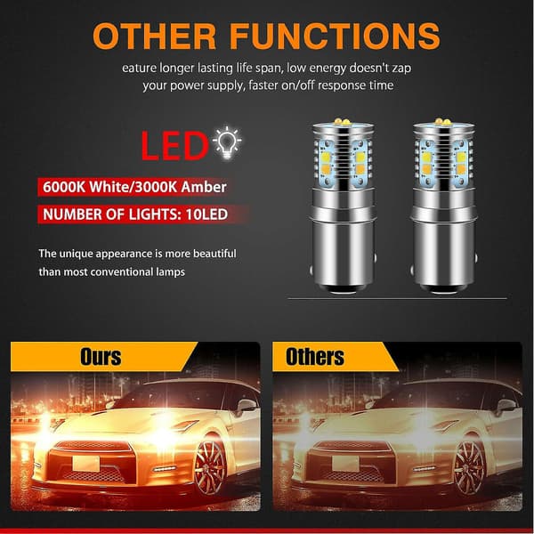 2x Hvit/gul Switchback LED Front Blinklys Parkerings DRL Pærer 7528 B