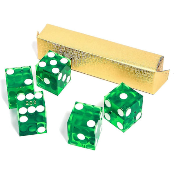 Aaa-luokan 19 mm:n Pro Vegas -kasinotyyliset craps-nopat, 5 kpl, veitsenterävät reunat ja vastaavat sarjanumerot roolipeleihin, noppien pinoamiseen, Yahtzee-noppapeleihin Green Set of 5 Dice