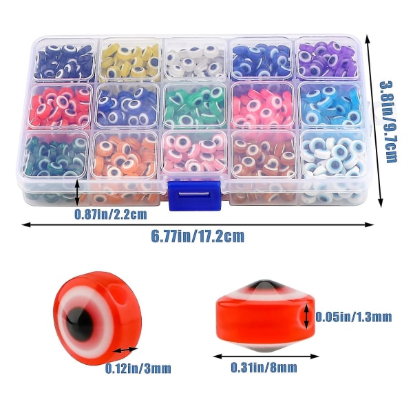 450 stk Evil Eye Beads Eye Beads Håndlagde Evil Eye Resin Beads Charms For Diy Armbånd Halskjede 15 farger 8MM