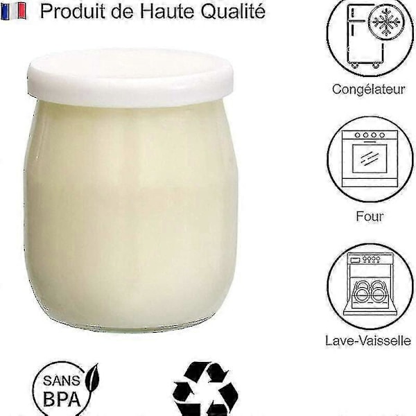 Set med 12 glasburkar för yoghurt med läckagesäkra lock, tillverkade i Frankrike för yoghurtmaskiner, multikokare och matberedare (Thermomix, Seb, etc.) 143 ml / 1