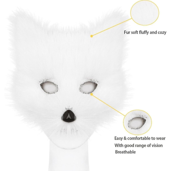 Fuskepels revehale Katt Wolf Cosplay kostymesett Plysjmaske Fluffy Paw Gloves Halloween Christmas White