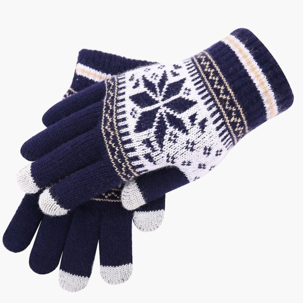 Kvinnor Jullager Snowflake Plus Tjocka varma handskar Stickning handledshandskar vantar