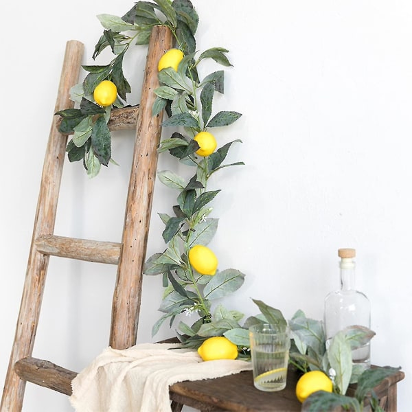 6ft konstgjord citrongirland, konstgjorda fruktgirlander med konstgjorda frukter med citron och gröna blad