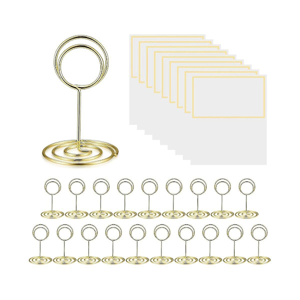 20 stk. Bordkortholdere, Bordnummerholdere, Bordkortholdere, Guld Metaltråd Billede/foto/