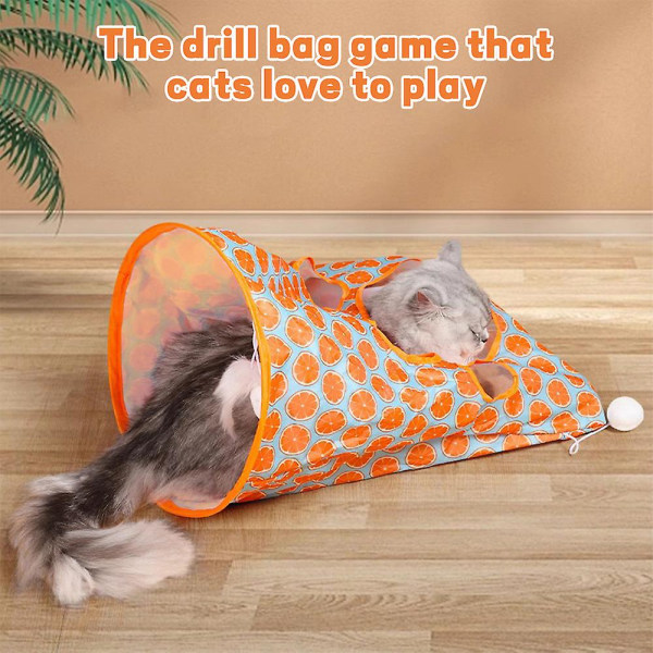 Pet Cat Tunnel Bag med interaktivt legetøj Foldbar Cat Drill Bag Orange