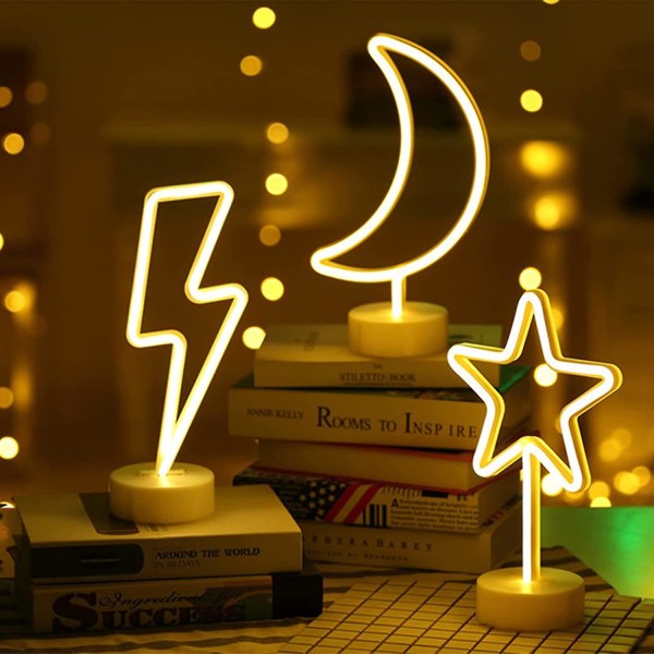 Neonvalokyltti USB/paristokäyttöinen LED-yövalo jalustalla kotiin, lastenhuoneeseen, baariin, kaikkiin juhliin (paristot eivät sisälly), salama
