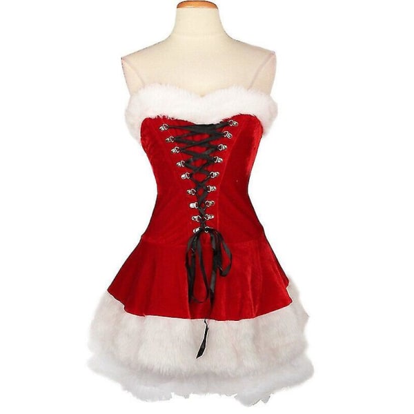 S-2xl högkvalitativ dam julkostymer kostym julfest Sexig röd sammetsklänning Cosplay jultomten kostym outfit plus storlek M