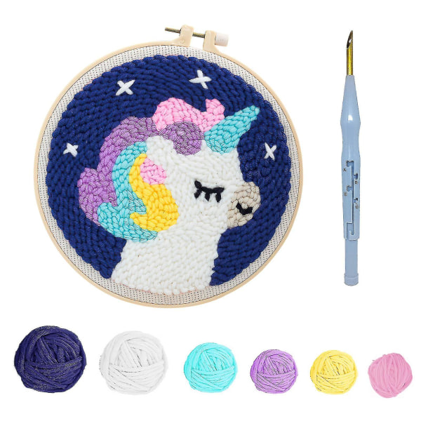 Punch Needle Brodery Starter Kit, Punch Needle Brodery, Mönstrat broderityg, Starter Kit, Starry Unicorn Mönster