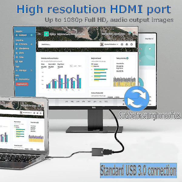 USB til HDMI-adapter, USB 3.0/2.0 til HDMI lyd- og videoadapter, HD 1080p videografikkabelkonverter for PC, bærbar PC HDTV TV kompatibel med Windows X