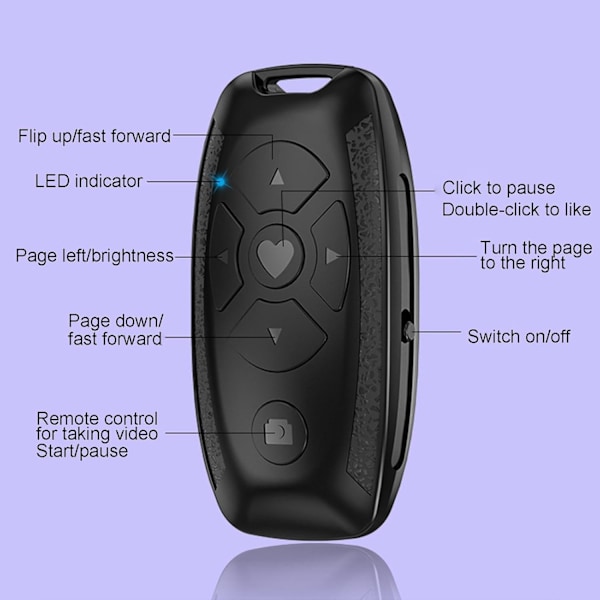Trådløs selvutløser kamera lukker-fjernkontroll mobiltelefon Bluetooth sanntids video fjernkontroll | Smart USB-lading, 10-15m rekkevidde