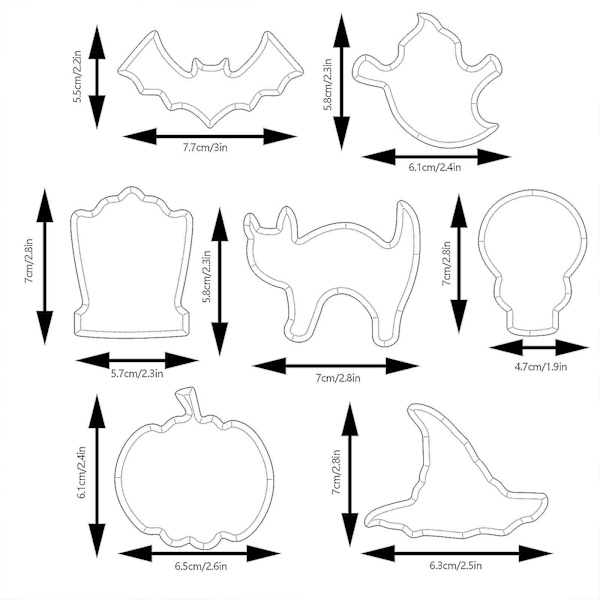 7 delar Halloween form set Flerfärgad form i rostfritt stål Bakning Fladdermus Spöke Häxhatt Pumpa Spider Skull Halloween Party Dekoration B