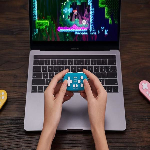 8Bitdo Zero 2 Bluetooth-minikontroller i nøkkelringstørrelse for Nintendo Switch, Windows, Android og MacOS (gul utgave) - turkis utgave