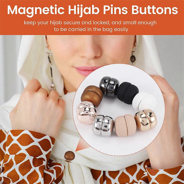 8 stk Hijab Magnetiske Nåler, Sterke Magnetiske Hijab Nåler Knapper for Kvinner Multi-Bruk Fargerik Sjal Sm