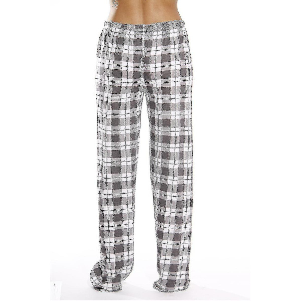 Naisten pyjamahousut taskuilla, pehmeät flanelliruudullinen pyjamahousut gray M
