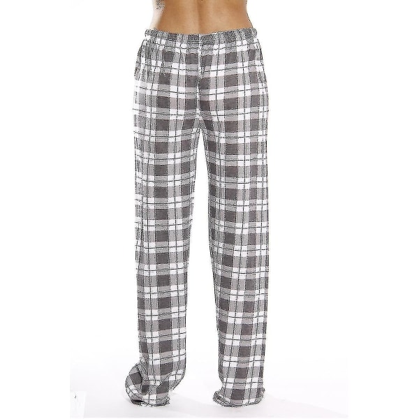 Pyjamasbyxor för kvinnor med fickor, mjuka flanellrutiga pyjamasbyxor för kvinnor gray L