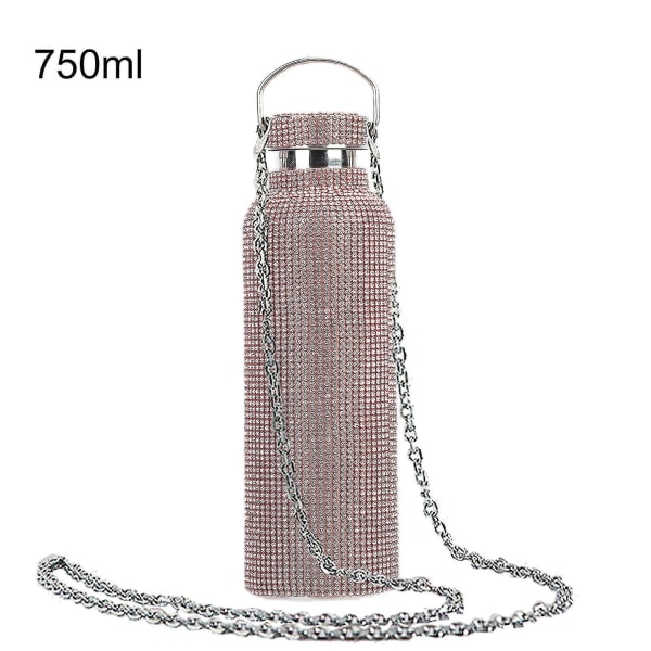 350ml/500ml/750ml isolerad flaska strass inlagd thermal rostfritt stål Barnisolerad vattenkopp för resor Leopard Pink 500ML