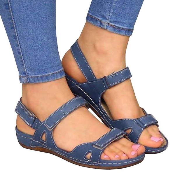 Kvinner ortopediske sandaler med åpen tå Sommer Behagelige anti-skli sko Blue EU 40