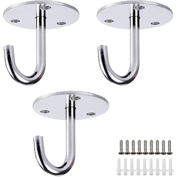 Loftskrog i rustfrit stål, kraftig, til montering i loftet, til ophængning af lamper, loftsventilator, planteopsats, myggenet, værktøj osv. 5,1*5,6 cm, sølv, 3 stk.