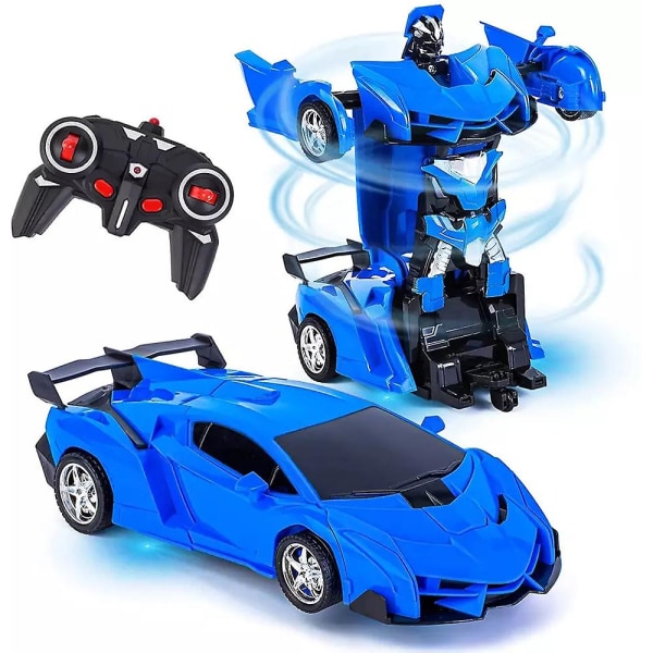 Robotfjernbetjening bilmodel Transform racerbil med en-knaps deformation 360 graders rotation Legetøj Rc bil børn drenge gave Blue