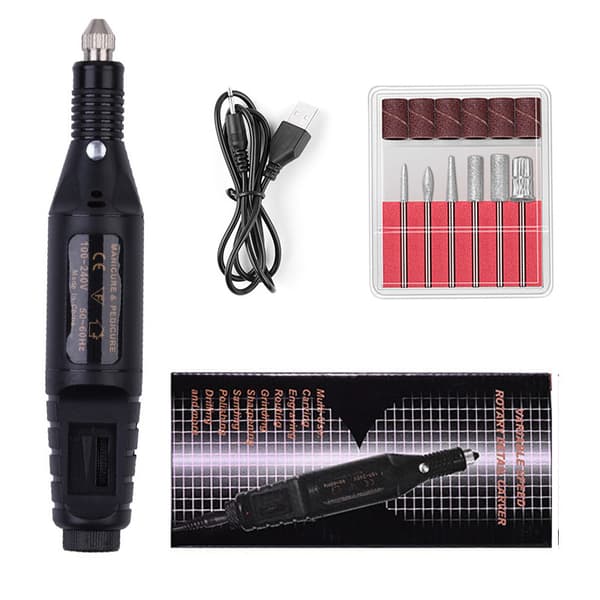 Neglefil med 6 tilbehør (Elektrisk) Sort Sort Black