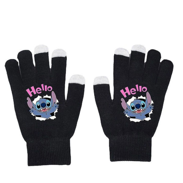 Unisex Stitch Cartoon Full Finger hansker Varm vinter trykt strikkede hansker votter A