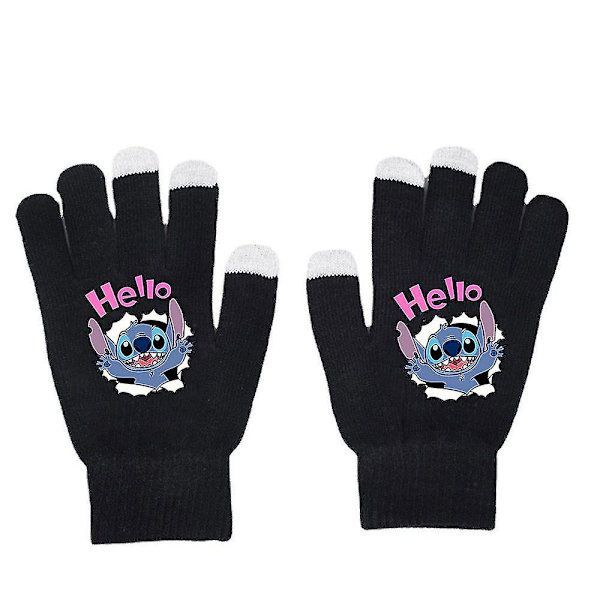 Unisex Stitch Tecknad Helfingerhandskar Varma Vinter Tryckta Stickade Vantar A