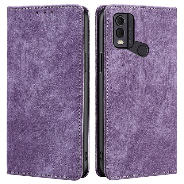 Tekstureret Telefon Cover til Nokia C22 RFID Blokering Stødsikker Wallet Magnetisk Læder Flip Stativ Case Purple