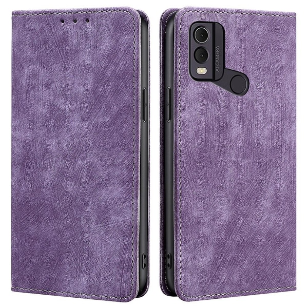 Texturerat cover för Nokia C22 Rfid Blocking Stötsäker plånbok Magnetisk läder Flip Stand Case Purple