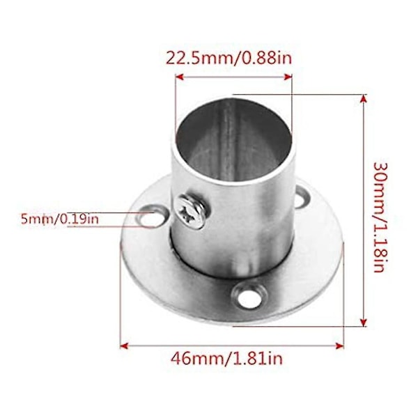 2 kpl pyöreitä teräsputkikiinnikkeitä, vaatetelineen pidike 22mm