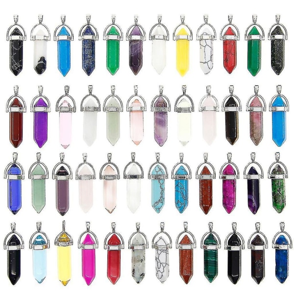 50x/sett Sekskantet Healing Spiss Chakra Bead Pendant Halskjede Diy Gemston Charm