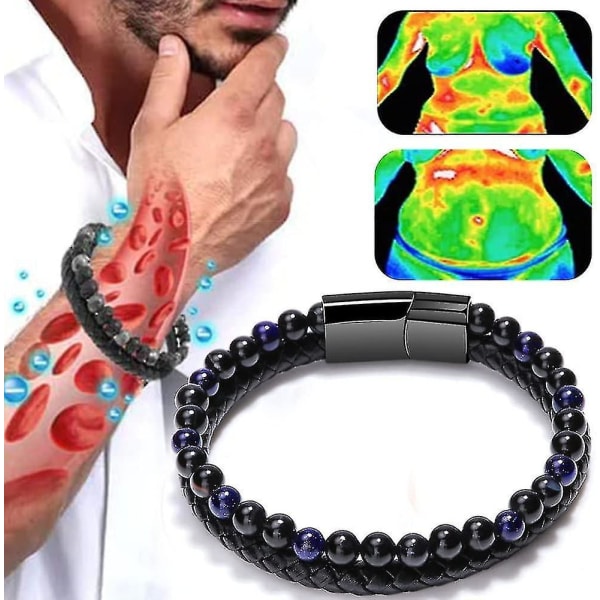 Humanic+ pro Maxhematie Beaded Armband,humanic Maxhematie Beaded Armband,Titaniumion Therapy Armband, Humanic+ Armband Thermogenic Therapy For Women Black Blue Diameter 21cm