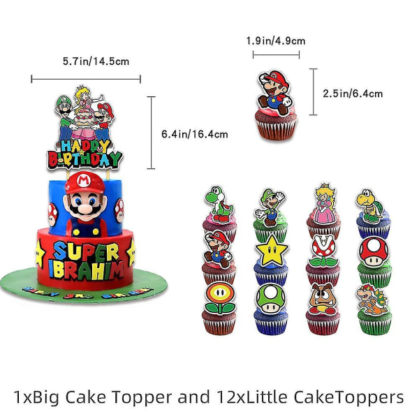 Super Mario Balloons Kit Födelsedagsfest Tillbehör Ballonger Banner Cake Toppers Dekorationer